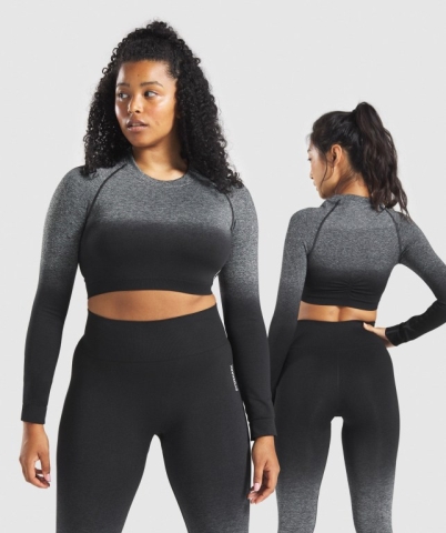 Black / Black Gymshark Adapt Ombre Seamless Crop Top Women's T Shirts | US-45GZEDW