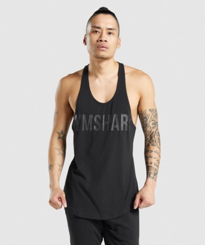 Black / Black Gymshark Bold Men's Tank Tops | US-53ECKHF