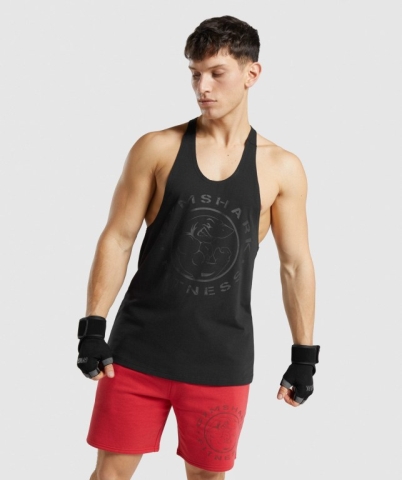 Black / Black Gymshark Legacy Men's Tank Tops | US-31BTWUP