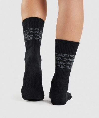 Black / Grey Gymshark Premium Logo 1pk Men's Socks | US-63IQRPY