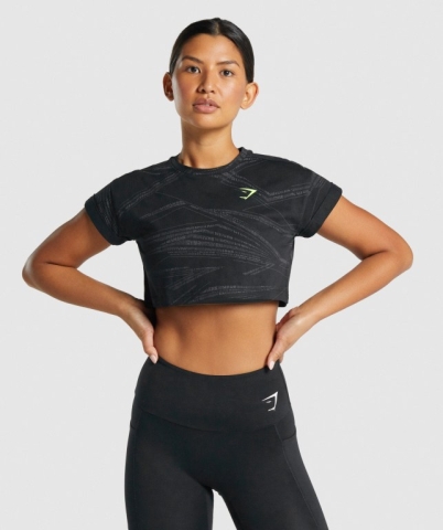 Black / Grey Gymshark Zone Graphic Crop Women's T Shirts | US-18JZILU