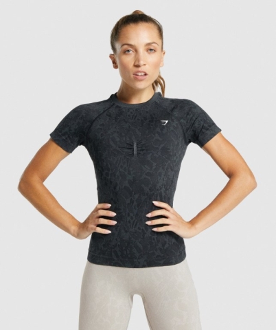 Black Gymshark Adapt Animal Seamless Women's T Shirts | US-95DETGH