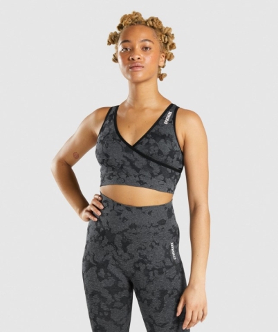 Black Gymshark Adapt Camo Seamless Women's Sports Bra | US-46HAETP