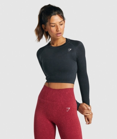 Black Gymshark Adapt Fleck Seamless Crop Top Women's T Shirts | US-59QLAUF