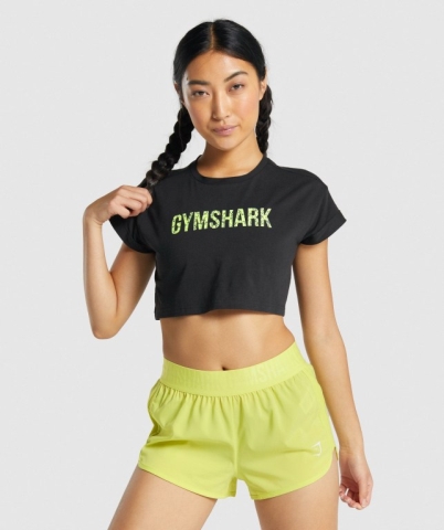 Black Gymshark Animal Graphic Infill Crop Women's T Shirts | US-01UVJPC