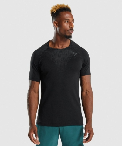 Black Gymshark Apex Contrast Men's T Shirts | US-14VQGXI