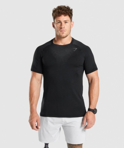 Black Gymshark Apex Contrast Seamless Men's T Shirts | US-07UFPMK