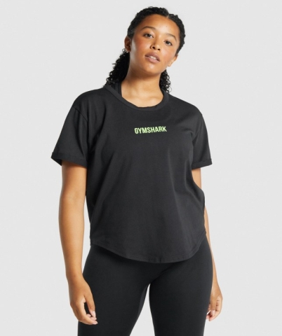 Black Gymshark Apollo Graphic Women's T Shirts | US-58XQSKL