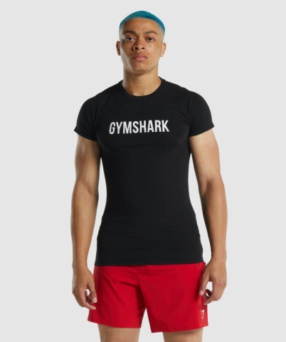 Black Gymshark Apollo Men's T Shirts | US-25OMKPA