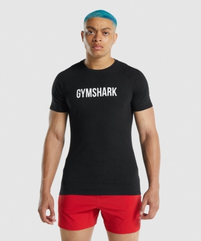 Black Gymshark Apollo Men's T Shirts | US-39PGHBI