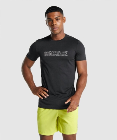 Black Gymshark Arrival Graphic Men's T Shirts | US-83YRPNT