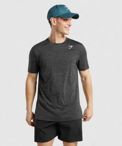 Black Gymshark Arrival Marl Men's T Shirts | US-92OHDMZ