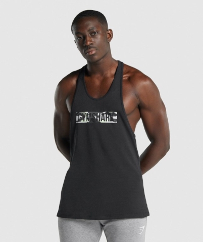 Black Gymshark Block Infill Men's Tank Tops | US-51PCTVS