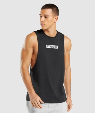 Black Gymshark Central Drop Arm Men's Tank Tops | US-62TWKOC