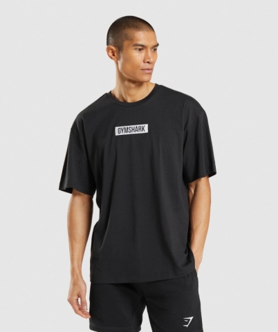 Black Gymshark Central Oversized Men's T Shirts | US-26AJRVL