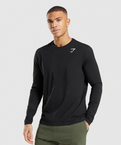 Black Gymshark Crest Men's T Shirts | US-34GIKSV