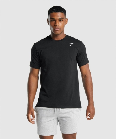 Black Gymshark Crest Men's T Shirts | US-82OHRTK