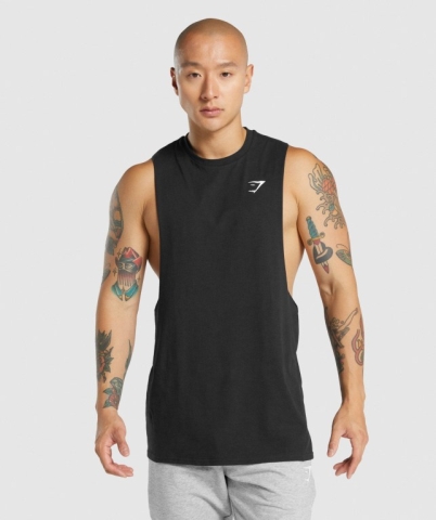 Black Gymshark Critical 2.0 Drop Arm Men's Tank Tops | US-12PITYL