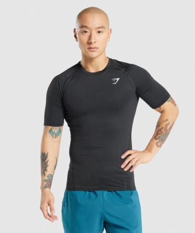 Black Gymshark Element Baselayer Men's T Shirts | US-01SQDUP