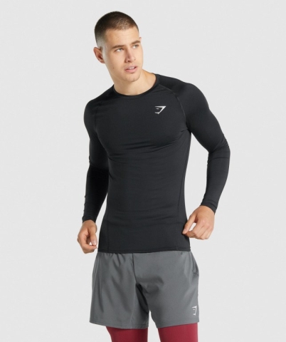 Black Gymshark Element Baselayer Men's T Shirts | US-65WFGRA