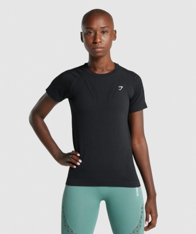 Black Gymshark Energy Seamless Women's T Shirts | US-47UWVRD