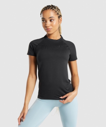 Black Gymshark Fit Seamless Loose Women's T Shirts | US-34GDWZU