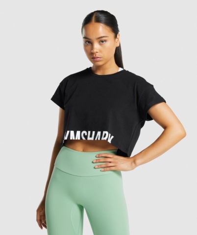 Black Gymshark Fraction Crop Top Women's T Shirts | US-14TGAWF