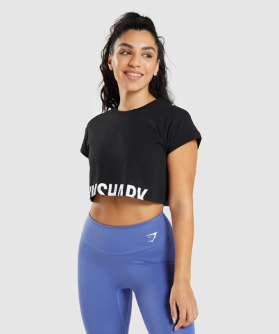 Black Gymshark Fraction Crop Top Women's Sweatshirts | US-70WFNDK