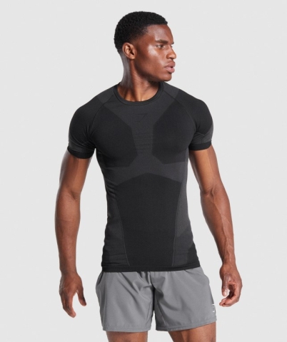 Black Gymshark Free Force Seamless Men's T Shirts | US-52YIQHZ