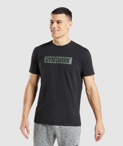 Black Gymshark Micro Print Block Infill Men's T Shirts | US-76PSQGN