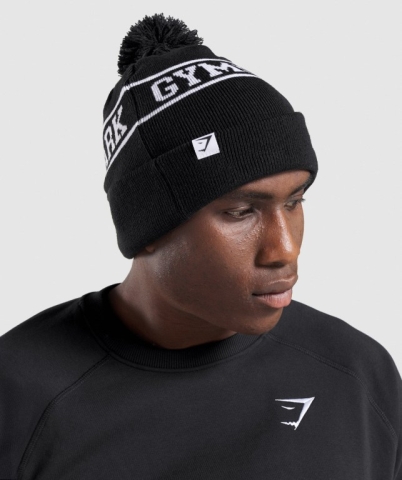 Black Gymshark New Era Tab Beanie Men's Headwear | US-78BISEA