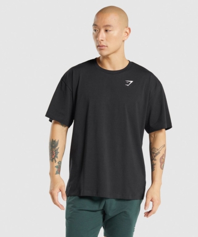 Black Gymshark Oversized Men's T Shirts | US-41ZVLGJ