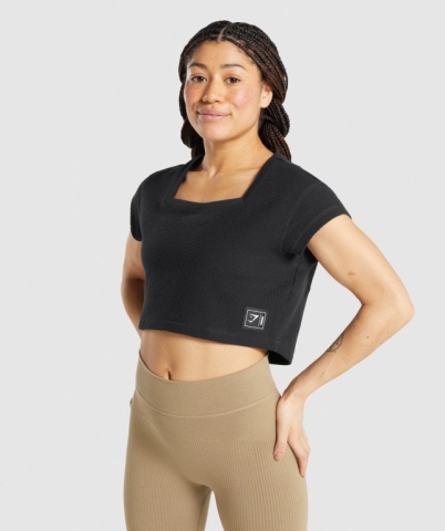 Black Gymshark Pause Crop Top Women's Sweatshirts | US-25LDMQE