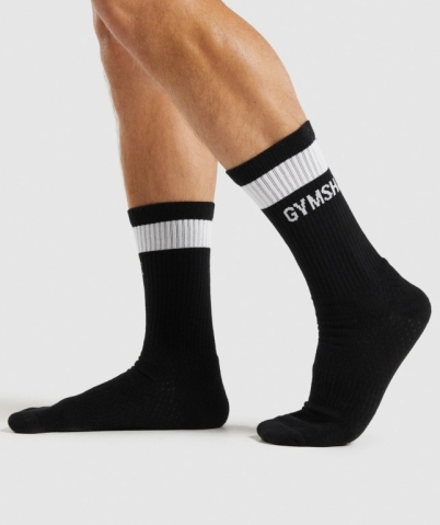 Black Gymshark Premium Logo 1pk Men's Socks | US-28QRELH