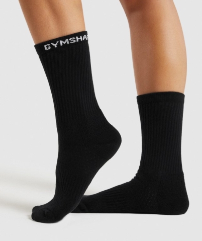 Black Gymshark Premium Logo 1pk Men's Socks | US-80UVXNQ