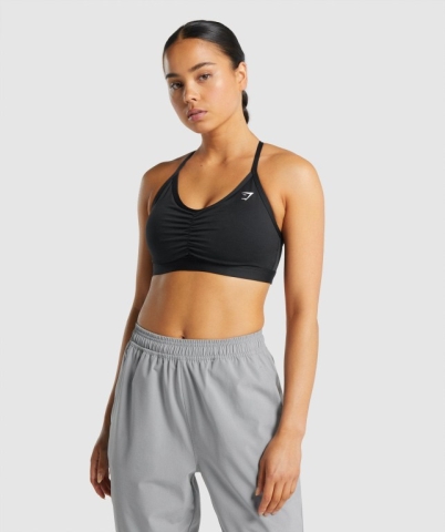 Black Gymshark Ruched Training Women's Sports Bra | US-78RMLFY