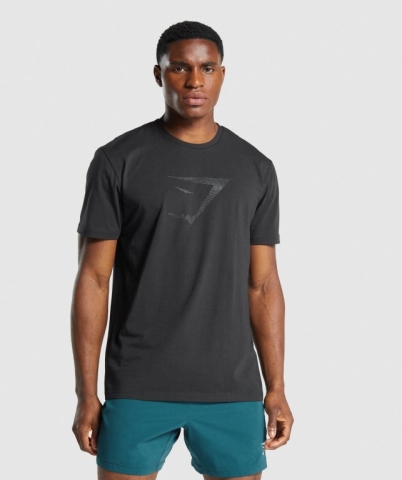 Black Gymshark Sharkhead Infill Men's T Shirts | US-12VGFEH