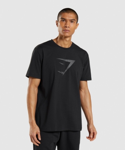 Black Gymshark Sharkhead Infill Men's T Shirts | US-73POZKJ