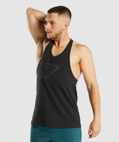 Black Gymshark Sharkhead Infill Men's Tank Tops | US-37IMNCF