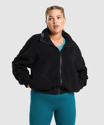 Black Gymshark Sherpa Women's Jackets | US-82LMTSO