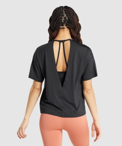 Black Gymshark Studio Women's T Shirts | US-01QMDFG