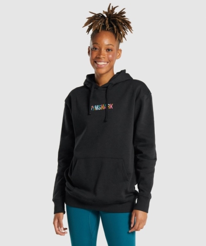 Black Gymshark Sundae Graphic Oversized Women's Hoodies | US-07GRACD