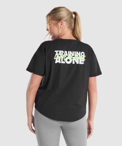 Black Gymshark Training Alone Graphic Women's T Shirts | US-59PWKHO