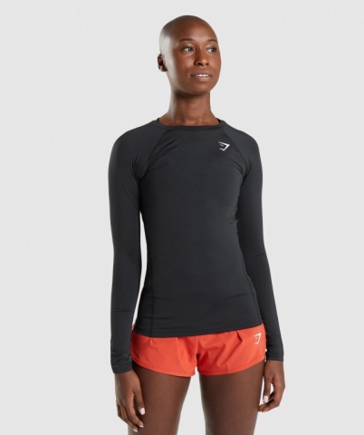 Black Gymshark Training Baselayer Top Women's T Shirts | US-58NHOQE