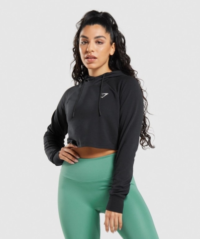 Black Gymshark Training Cropped Women's Hoodies | US-91OZUXV