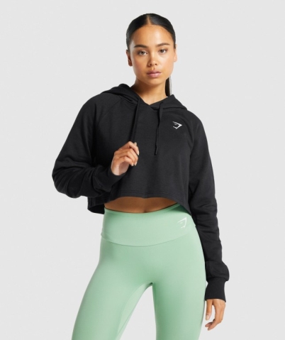 Black Gymshark Training Cropped Women's Hoodies | US-92KFPJS