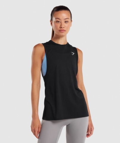 Black Gymshark Training Drop Arm Women's Tank Tops | US-43AQFHM