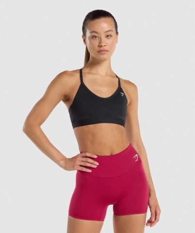 Black Gymshark V Neck Training Women's Sports Bra | US-09FIDKP