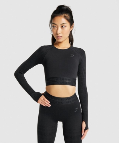 Black Gymshark Vision Crop Top Women's T Shirts | US-98XMFBH