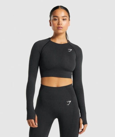 Black Gymshark Vital Seamless 2.0 Crop Top Women's Sweatshirts | US-04BSDVE